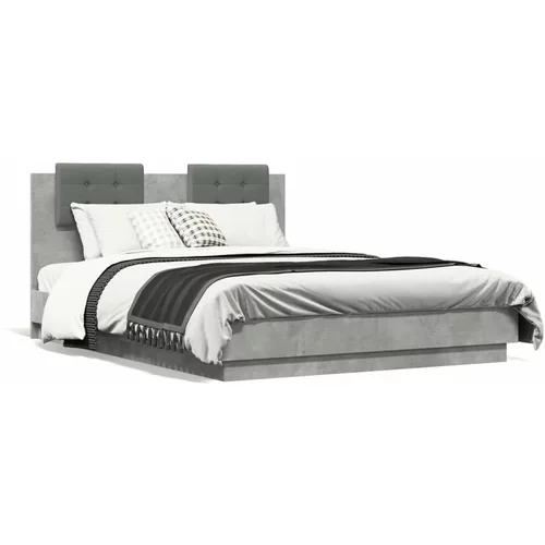  Okvir kreveta s uzglavljem LED siva boja betona 140 x 190 cm