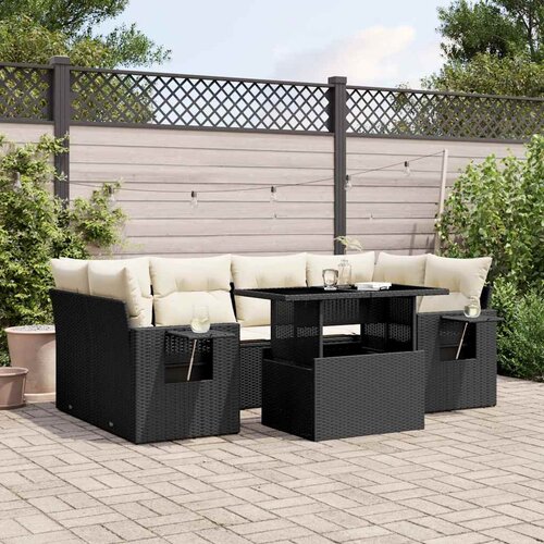  7-dijelni set vrtnih sofa od poliratana s jastucima crni Crna 100 x 55 x 73 cm Cene