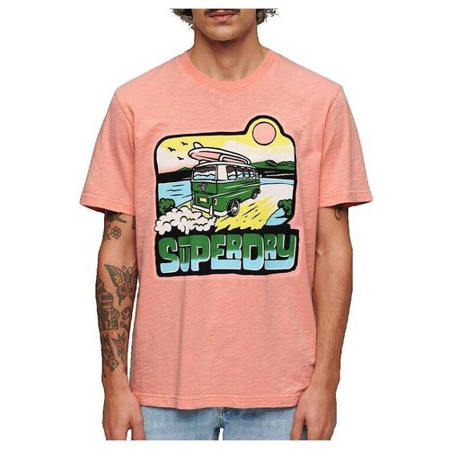 Superdry Majice s kratkimi rokavi T-shirt Neon Travel Graphic Loose Oranžna Cene