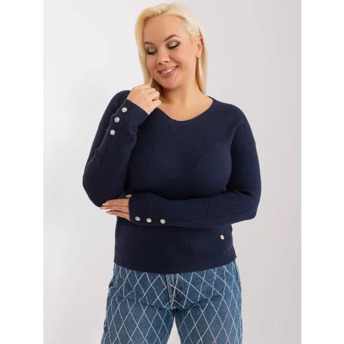 Fashion Hunters Navy blue plus-size sweater with decorative buttons