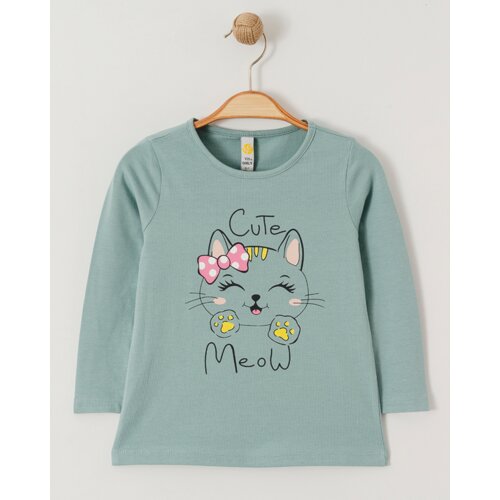 VIA GIRLS Majica za devojčice Cute Meow, Zelena Slike