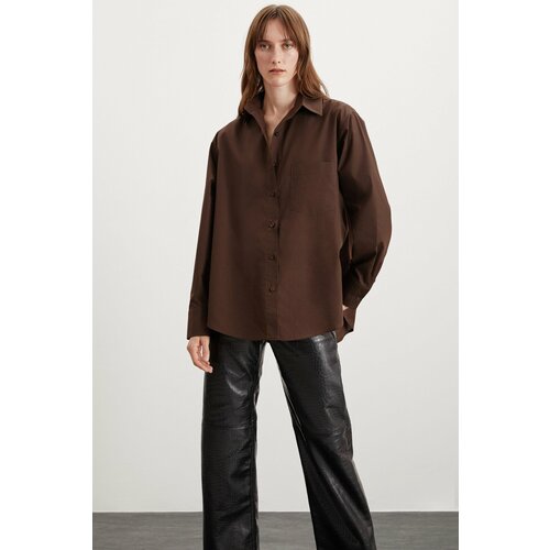 GRIMELANGE CELIA Oversize Brown Single Shirt Cene