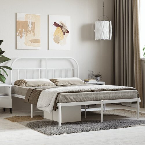 VidaXL Metalni okvir za krevet s uzglavljem bijeli 140 x 200 cm Slike