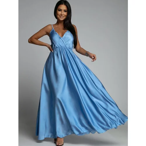 Fasardi Long blue satin dress with straps