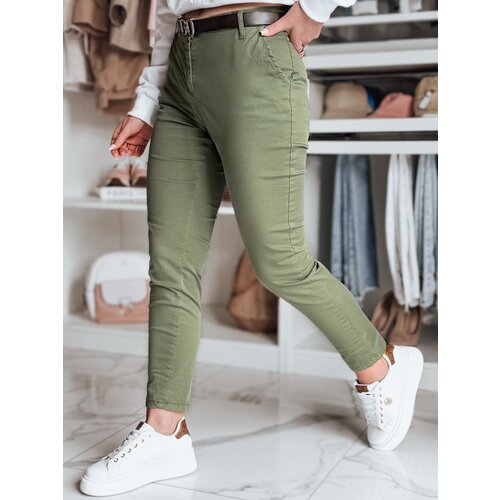 DStreet Spodnie damskie slim fit z paskiem LINESKA khaki Slike
