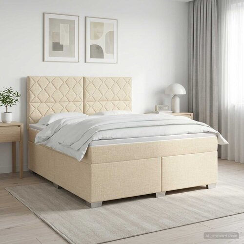  Boxspring krevet s madracem Krem 160 x 200 cm Tkanina 200 x 160 x 140.5 cm Slike