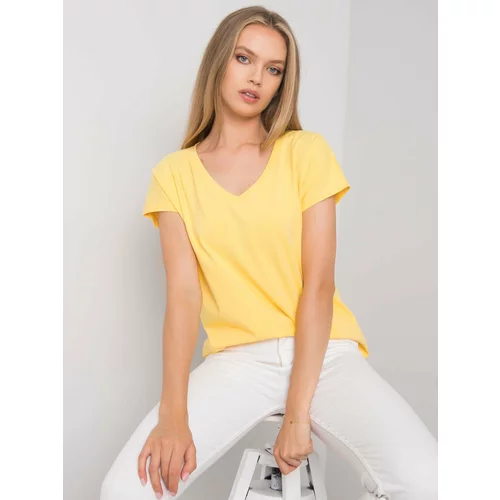 Fashionhunters Yellow cotton T-shirt with V-neck