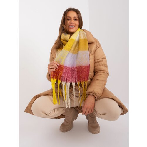 Fashion Hunters Yellow and burgundy winter scarf with plaid fringes Cene