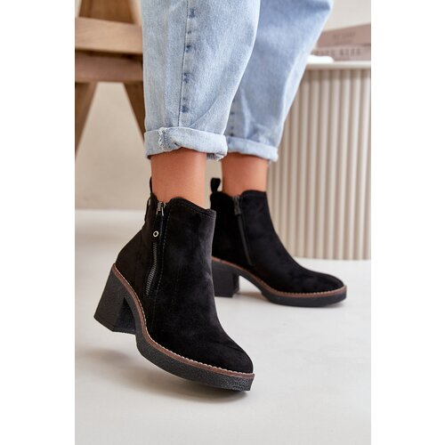 Boto Lined Women's Ankle Boots with Block Heel in Black Faux Suede Velarilla Cene