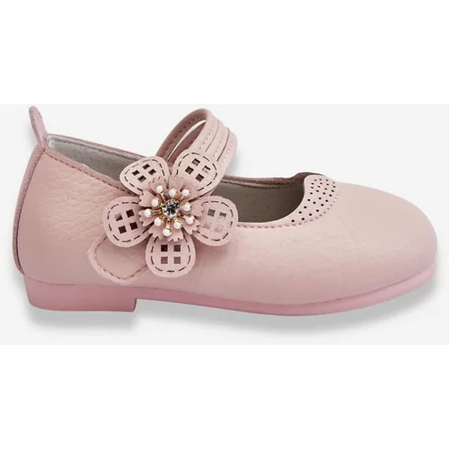 Kesi Children's leather ballerinas with a flower of Pink Cobi