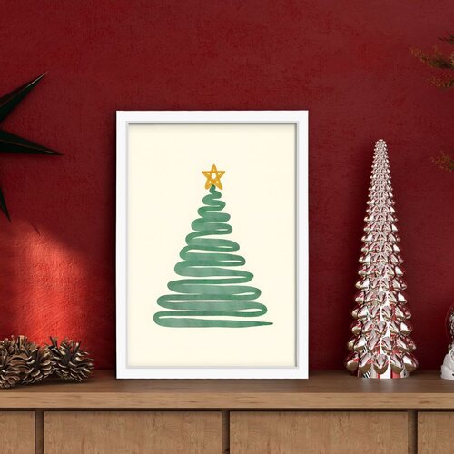 Wallxpert novogodi&amp;scaron;nja uramljena MDF slika 3752CHRCT-012, jelka od zelene spirale sa zlatnom zvezdom, 37 x 52 cm Slike