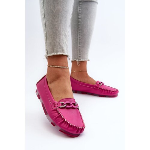 Kesi Women's leather loafers with decoration Fuchsia S.Barski Cene