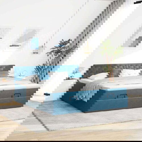 VidaXL Otomanski okvir kreveta s madracima plavi 200x200cm bar&amp;scaron;unasti Slike