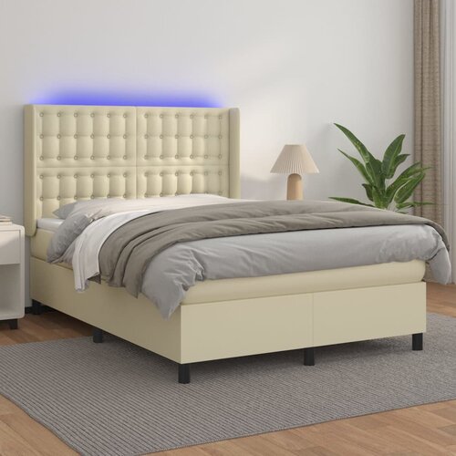  box spring s madracem LED krem 140x190cm od umjetne kože Cijene