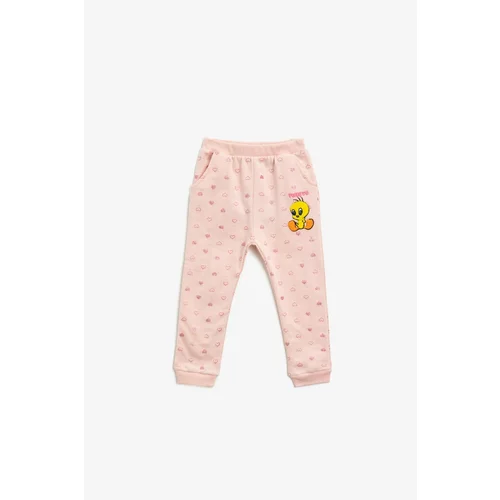 Koton Girls Pink Cotton Tweety Licensed Embroidered Silvery Printed Sweatpants