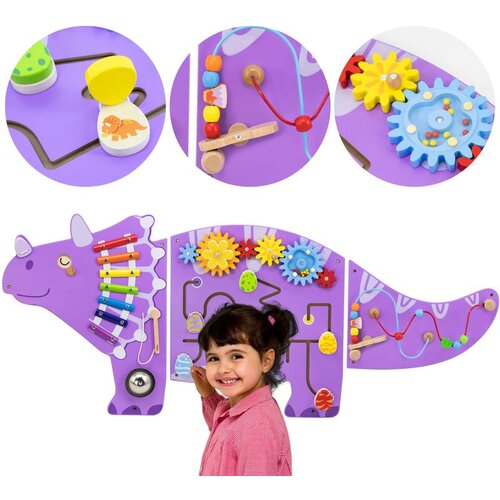 Viga drvena senzorno-manipulativna ploča edu triceratops Slike