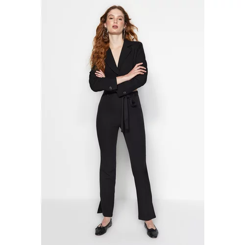 Trendyol Black Ribbed Woven Trousers