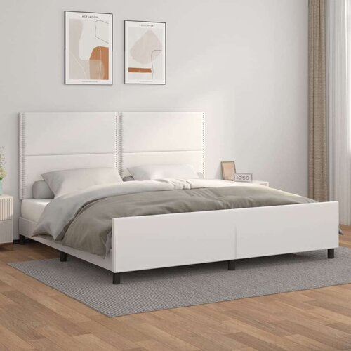  Posteljni okvir z vzglavjem bel 200x200 cm umetno usnje, (20735515) Slike