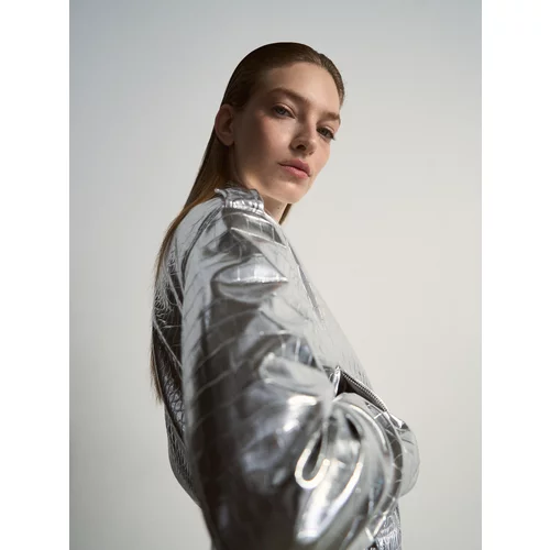 Reserved - Metalik jakna od umjetne kože - srebrna