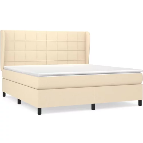 vidaXL Box spring postelja z vzmetnico krem 180x200 cm blago, (20895126)