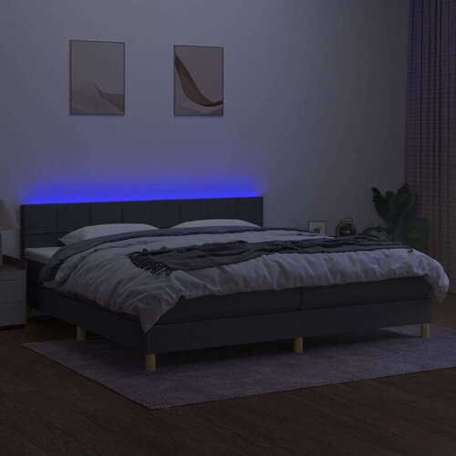  Box spring s madracem LED tamnosivi 200x200 cm tkanina Slike