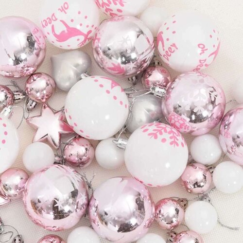VidaXL Set Božićnih Ukrasnih Kuglica 40 pcs Bijela i roza Slike