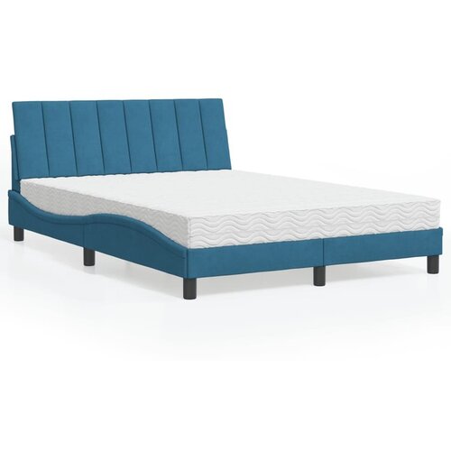 VidaXL Postelja z vzmetnico modra 140x190cm žamet Slike