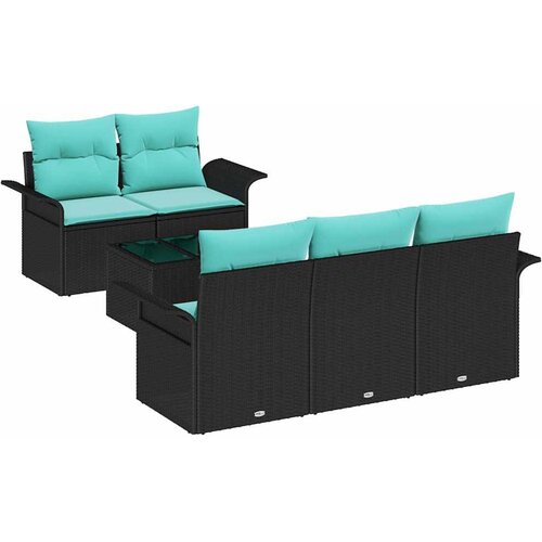 vidaXL Vrtna sedežna garnitura z blazino 6 pcs Črna in turkizna, (5000135723) Cene
