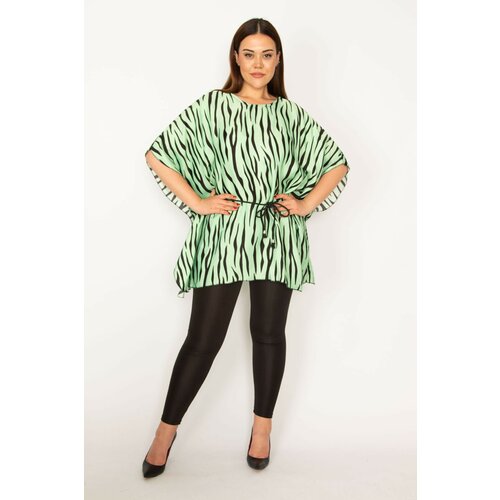Şans Women's Plus Size Green Satin Fabric Waist Slip Laced Tunic Cene