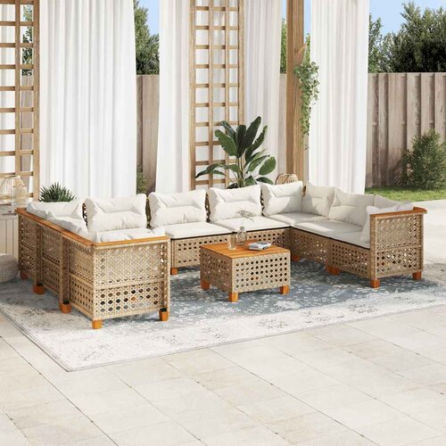  10-dijelni set vrtnih sofa s jastucima bež od poliratana 55 x 55 x 36 cm Cene