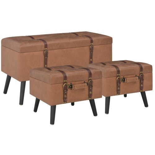 The Living Store Stolčki s prostorom za shranjevanje 3 kosi rjavo umetno usnje - Stolček, (21482321) Slike