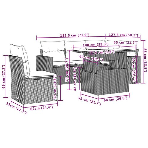 VidaXL 6-dijelni set vrtnih sofa s jastucima bež od poliratana Slike