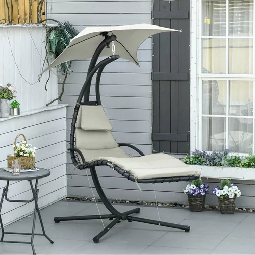 Outsunny viseči vrtni fotelj z baldahinom z UV-zaščito, oblazinjen zunanji gugalni stol, siv 190x115x190 cm, (20710860)