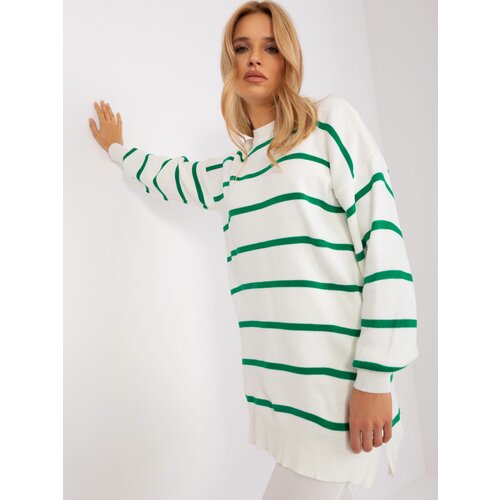 Fashion Hunters Green-ecru oversize sweater with a round neckline Cene