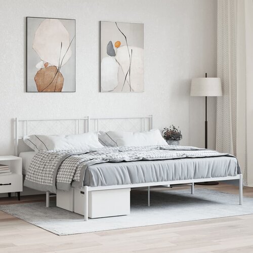  The Living Store Kovinski posteljni okvir z vzglavjem bel 183x213 cm - Kovinski Posteljni Okvir, (21453996) Slike