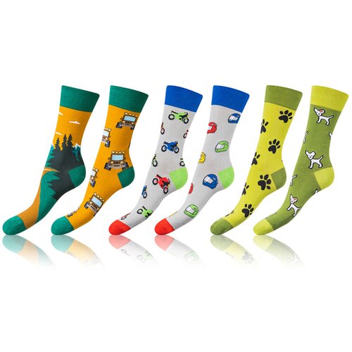 Bellinda CRAZY SOCKS 3x - Funny crazy socks 3 pairs - light green - dark green - blue Slike