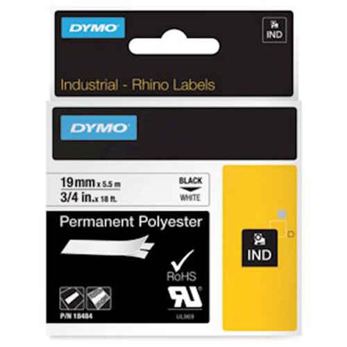Dymo Trak Rhino Polyester 18484, 19 mm / 5.5 m (črno/bel), original Slike
