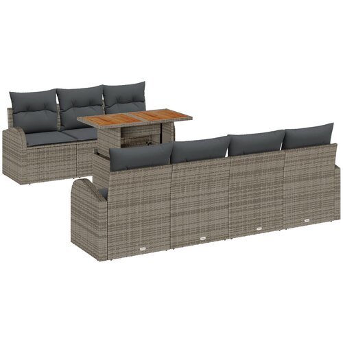 vidaXL 8-delni set vrtnih zof z blazinami Siva Poli Ratan, 2-sedna vrtna sofa s shranjevanjem in blazinami Siva Poli Ratan Cene