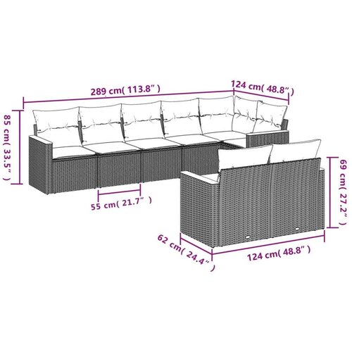  8-dijelni set vrtnih sofa s jastucima bež od poliratana Slike