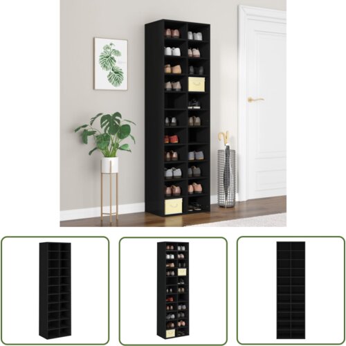 The Living Store Omara za čevlje črna 54x34x183 cm iverna plo&amp;scaron;ča - Omara Za Čevlje, (21744519) Slike