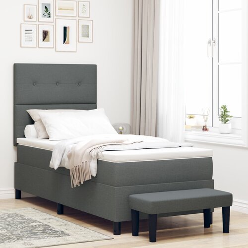 VidaXL Krevet s uzglavljem s madracem i klupom tamno sivo 80x200 cm tkanina Slike