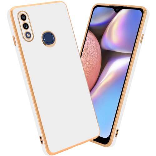 Cadorabo Ohi&amp;scaron;je, združljiv s Samsungom v sijajnem belem - zlatu - za&amp;scaron;čitni pokrov iz fleksibilnega silikona TPU in z za&amp;scaron;čito pred kamero, (20593390) Slike