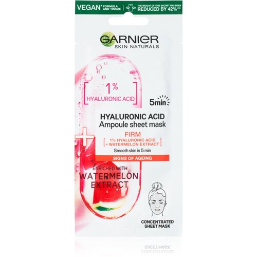 Garnier Skin Naturals Hyaluronic Acid Ampoule platnena maska ​​za pomiritev in posvetlitev kože 1 ks za ženske Slike