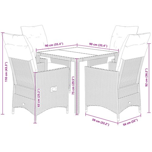  5-dijelni vrtni blagovaonski set sivi od poliratana Siva 90 x 90 x 75 cm Slike