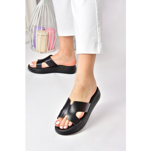 Fox Shoes Black Genuine Leather Women&amp;#039;s Slippers Slike