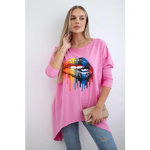 Kesi marka niezdefiniowana Blouse oversize with rainbow lips print light pink