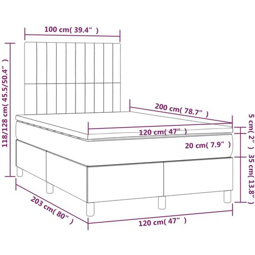  Box spring s madracem LED smeđesivi 120 x 200 cm tkanina Slike