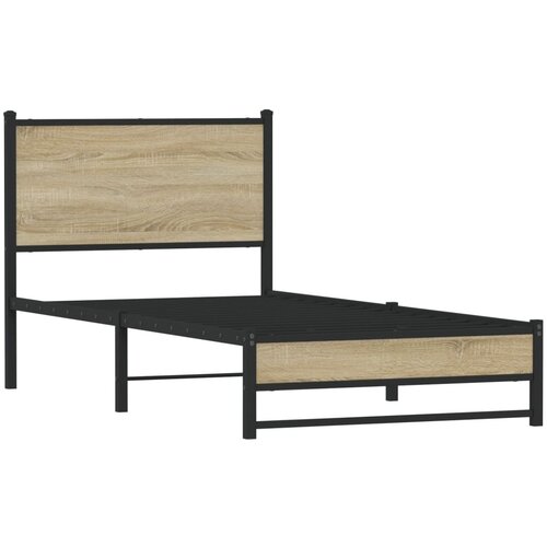 vidaXL Kovinski posteljni okvir z vzglavjem sonoma hrast 75x190 cm, (21322506) Cene