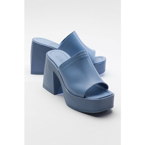 LuviShoes ANER Women's Blue Heeled Slippers Cene