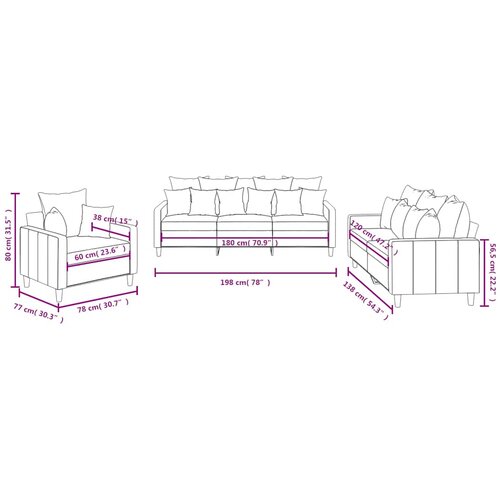  3-dijelni set sofa s jastucima smeđi bar&amp;scaron;unasti Slike